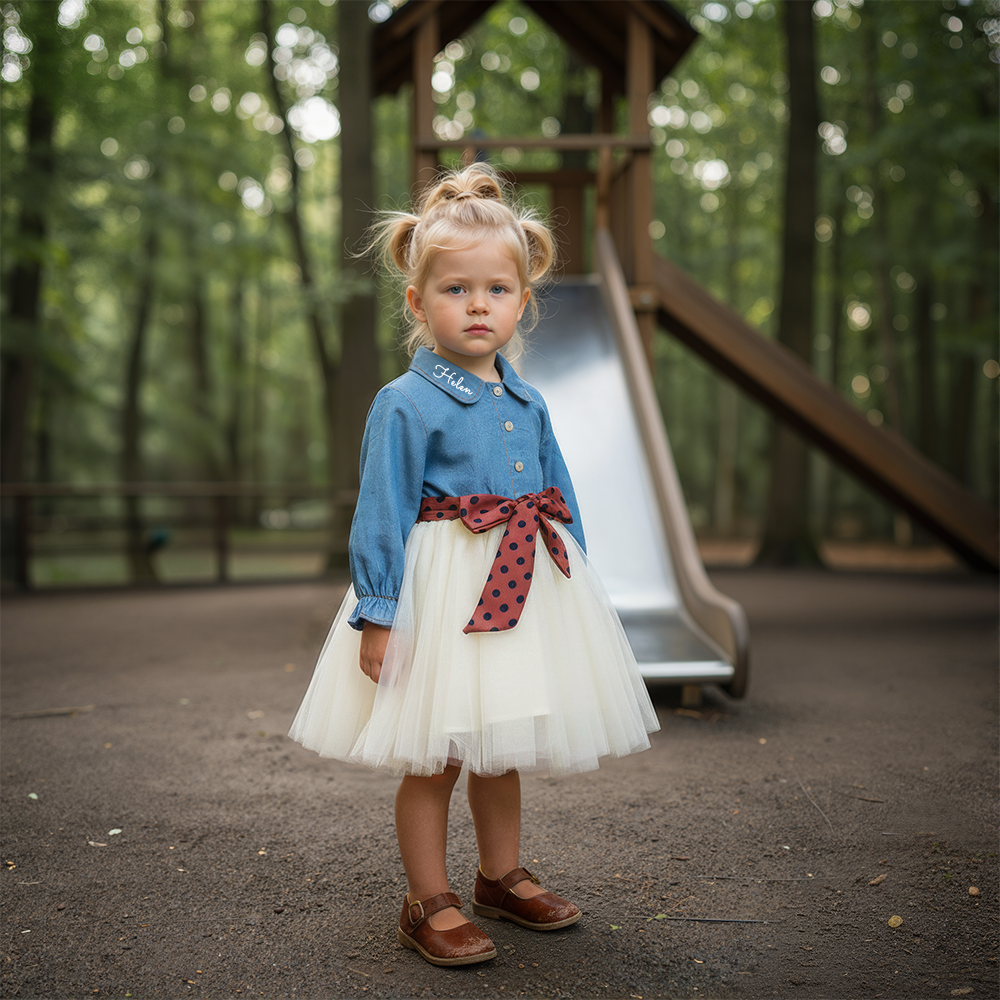 Personalized Girl Demin Tulle Dress| Dress46