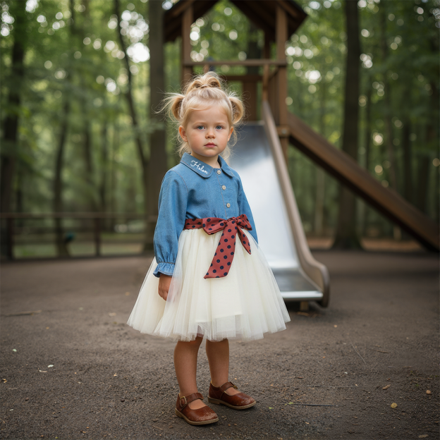 Personalized Girl Demin Tulle Dress| Dress46