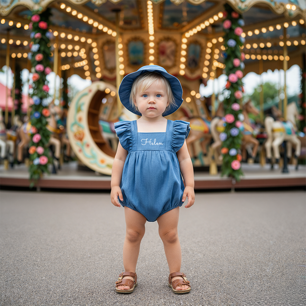 Personalized Baby Girl  Denim Romper Set| BBcloth118
