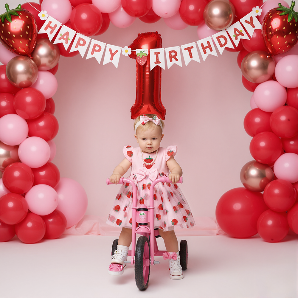 Personalized Girl Strawberry Mesh Dress With Headband| Dress48