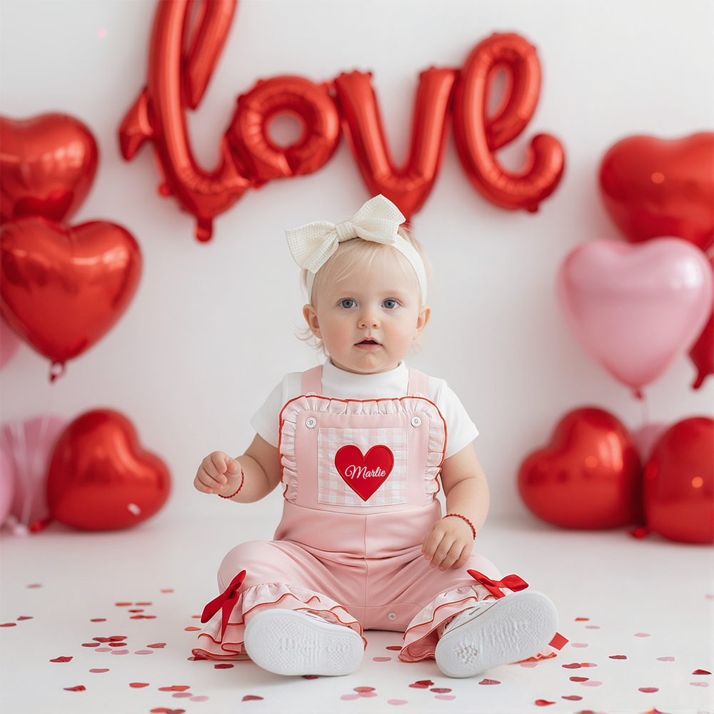 Personalized Girl Monogram Valentine's Day Heart Overalls| YESVa06