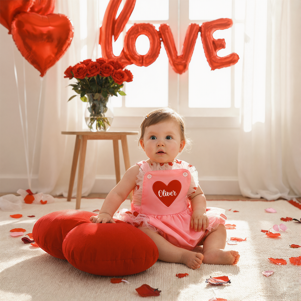 Personalized Baby Girl Embroidered Valentine’s Day Heart Romper| YESVa07
