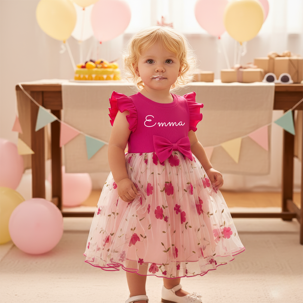 Personalized Girl Floral Mesh Dress| Dress54
