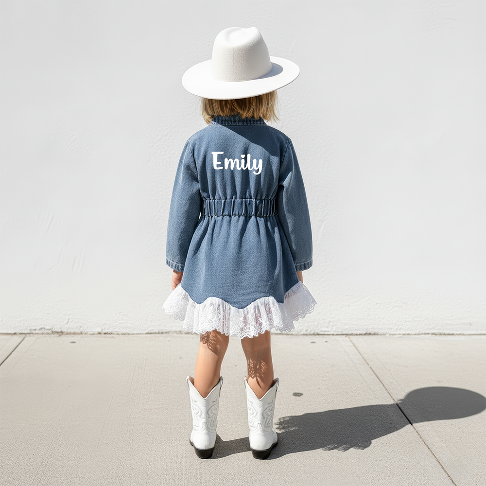 Personalized Girl Lace Retro Denim Dress| Cloth265