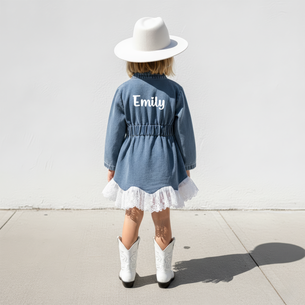Personalized Girl Lace Retro Denim Dress| Cloth265