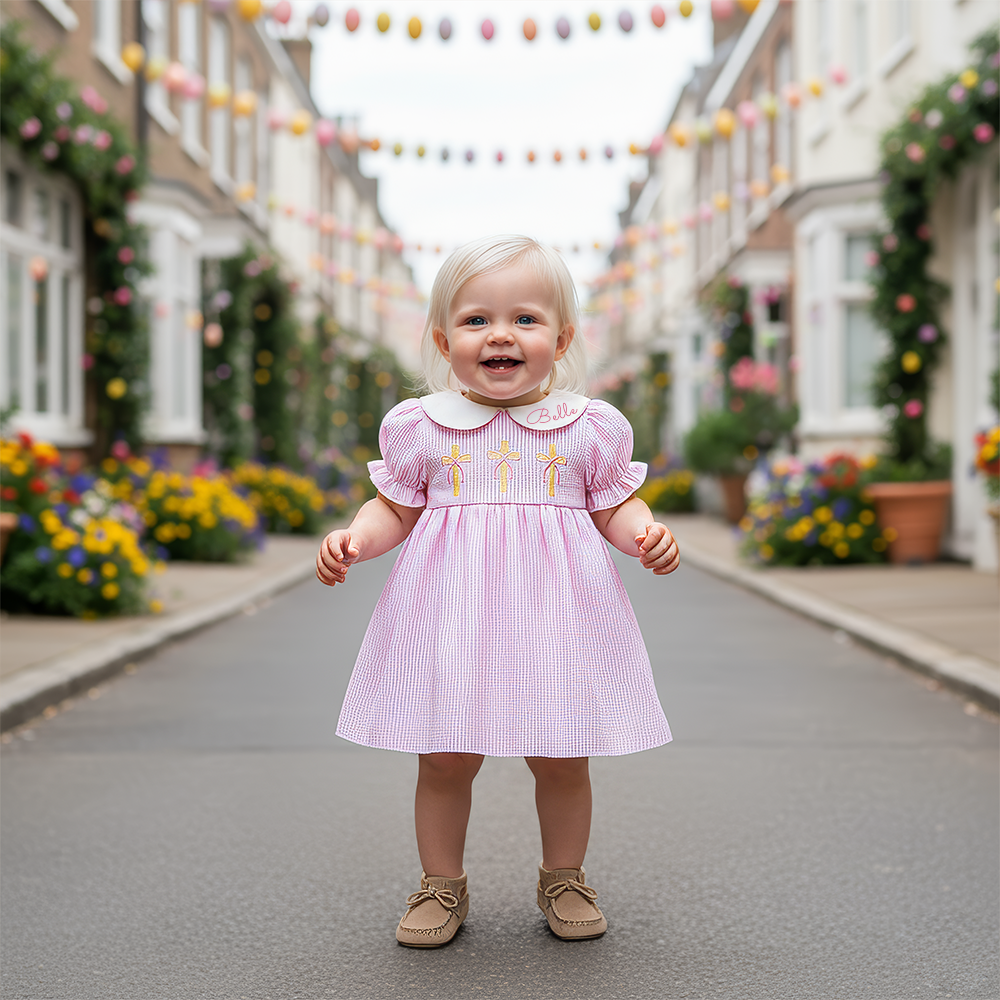 Personalized Girl Easter Cross Embroidery Dress| Dress57