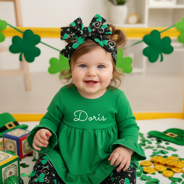 Personalized St. Patrick's Day Green Ruffle Baby Outfit Set| BBcloth122