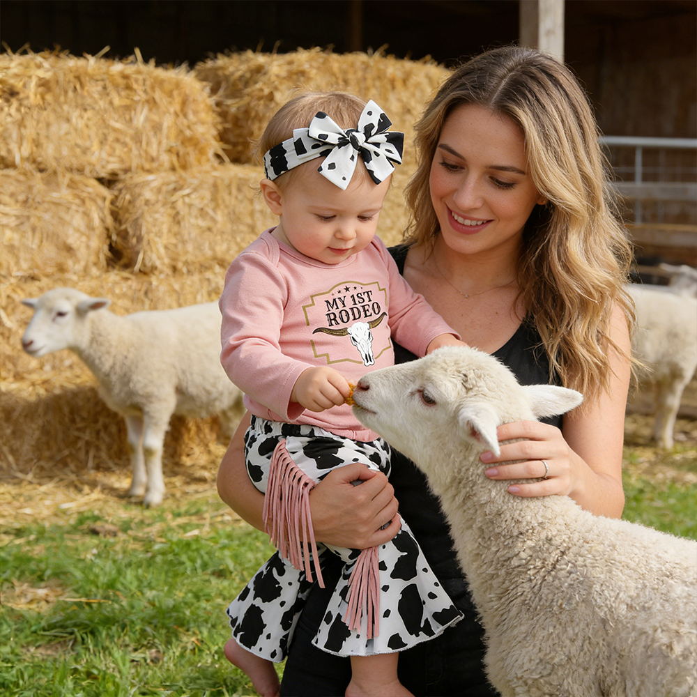 Personalized Baby Girl My First RODEO Cow Print Outfit Set| BBcloth129