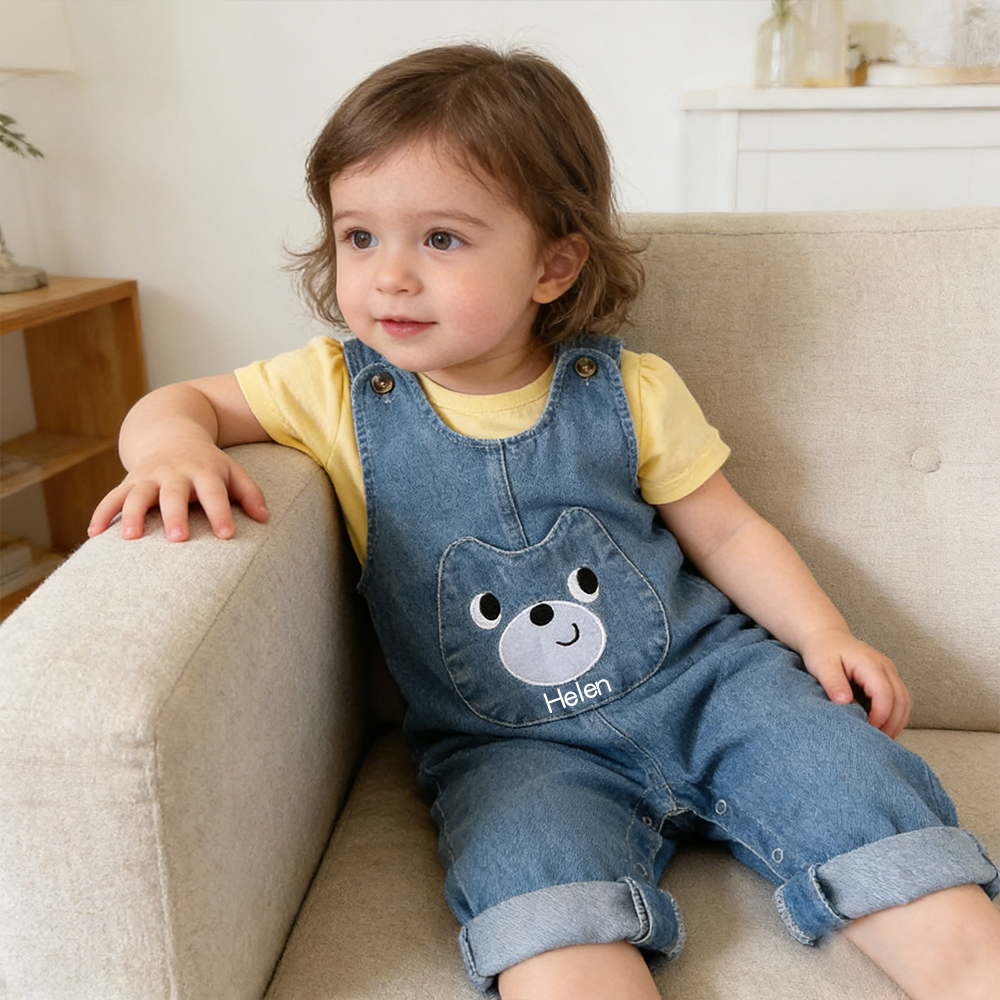 Personalized Baby Cute Bear Denim Overalls| Pants35