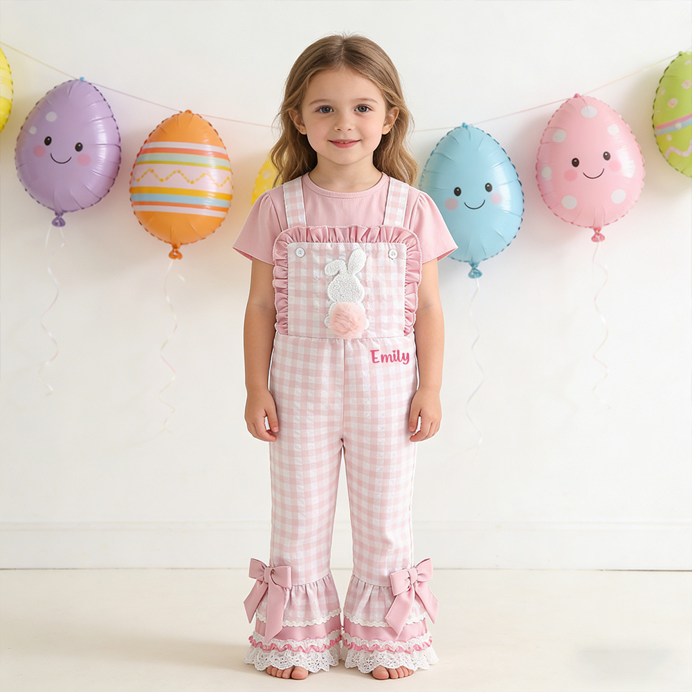 Personalized Girl Monogram Easter Bunny Overalls| Pants38