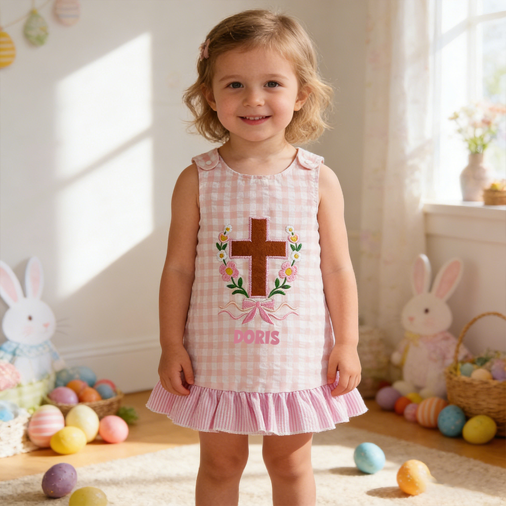 Personalized Girl Easter Cross Pink Dress| Dress67