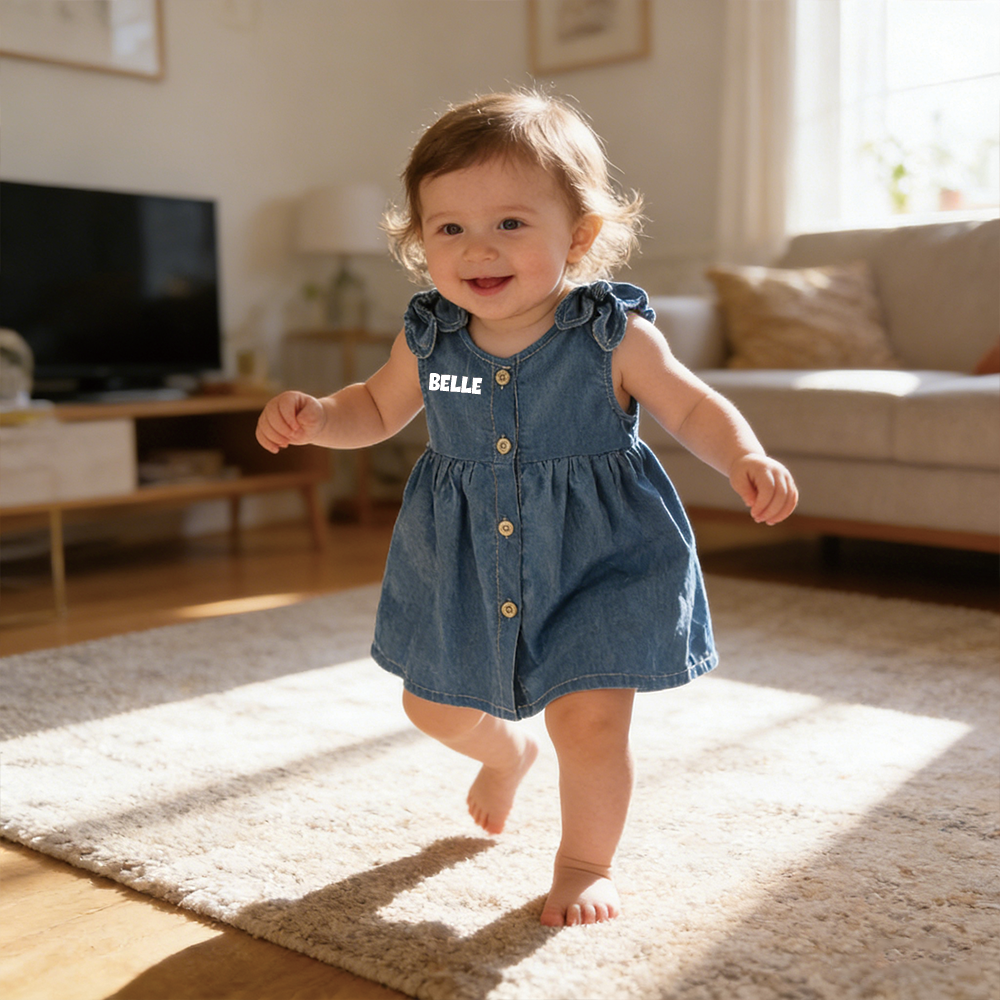 Personalized Baby Girl Summer Sleeveless Denim Dress| Dress72