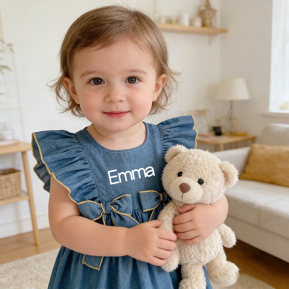 Personalized Girl Ruffle Shoulder Denim Dress| Dress74