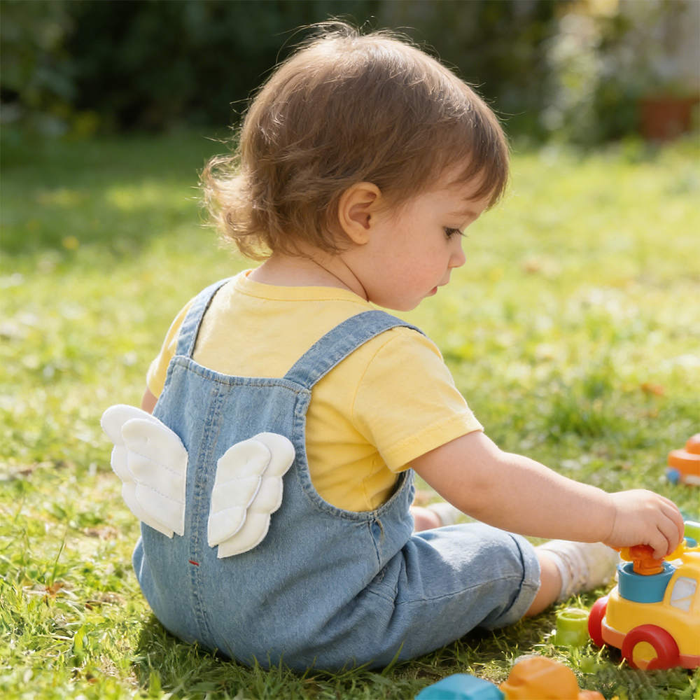 Personalized Kids Wing Patch Denim Overalls Set| Pants45