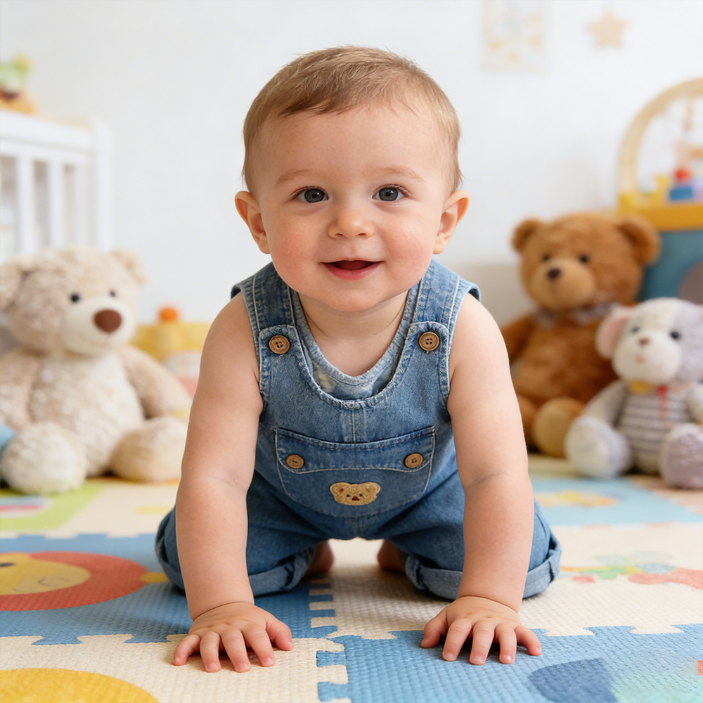 Personalized Kids Bear Patch Denim Overalls Set| Pants46