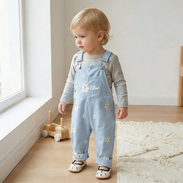 Personalized Baby Girl Embroidered Flower Overalls| Pants27