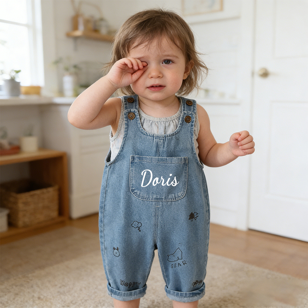 Personalized Kids Bear Denim Overalls| Pants48