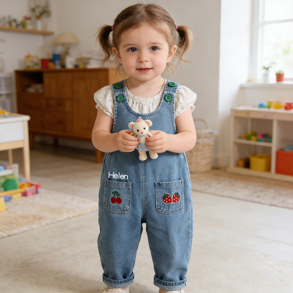 Personalized Girl  Fruit Pocket Denim Overalls| Pants50