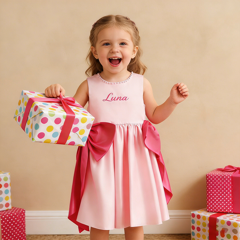 Personalized Girl Embroidered Pink Party Dress| Dress77
