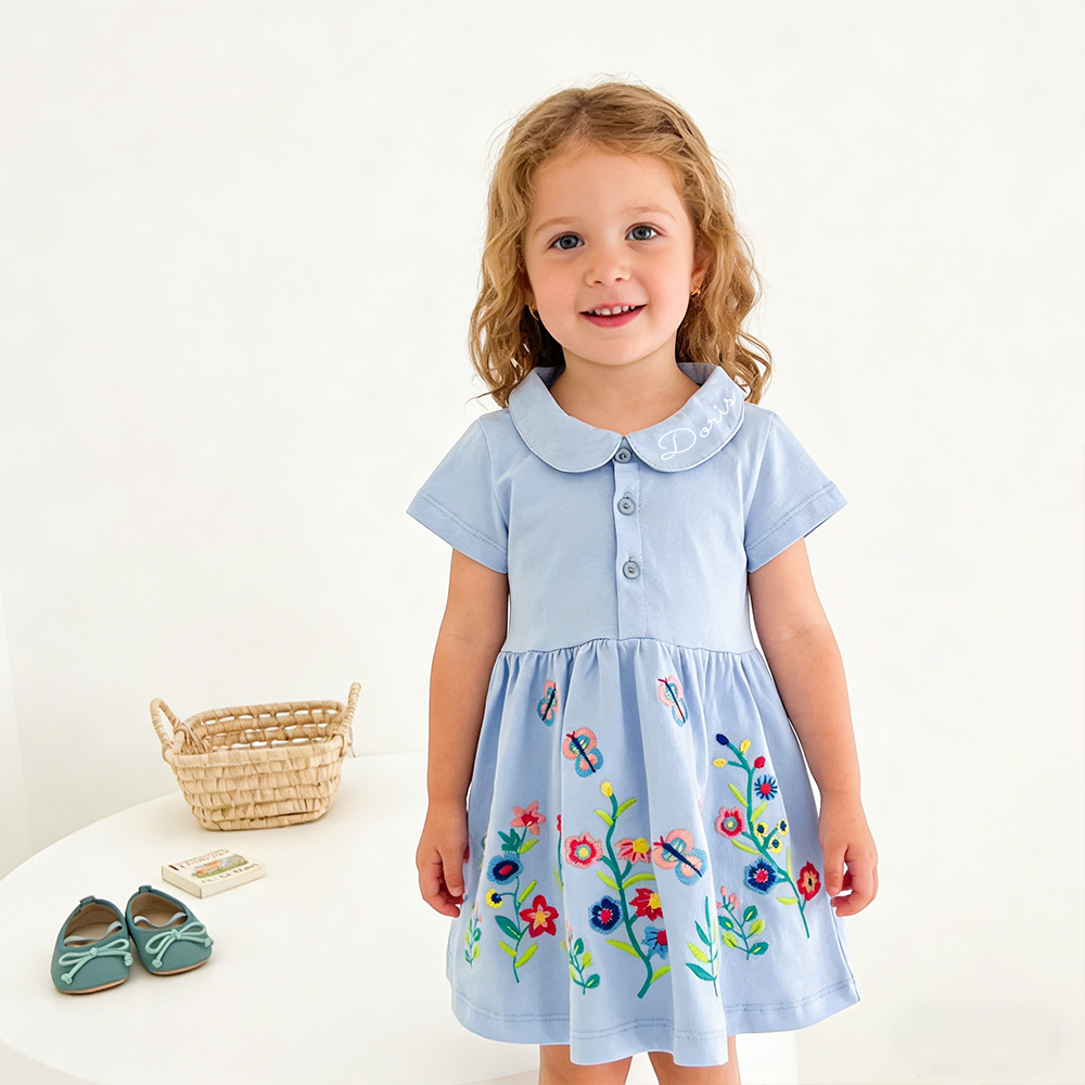 Personalized Girl Summer Floral Embroidered Dress| Dress79