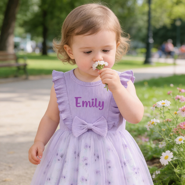 Personalized Girl Floral Dress With Bow| Dress81