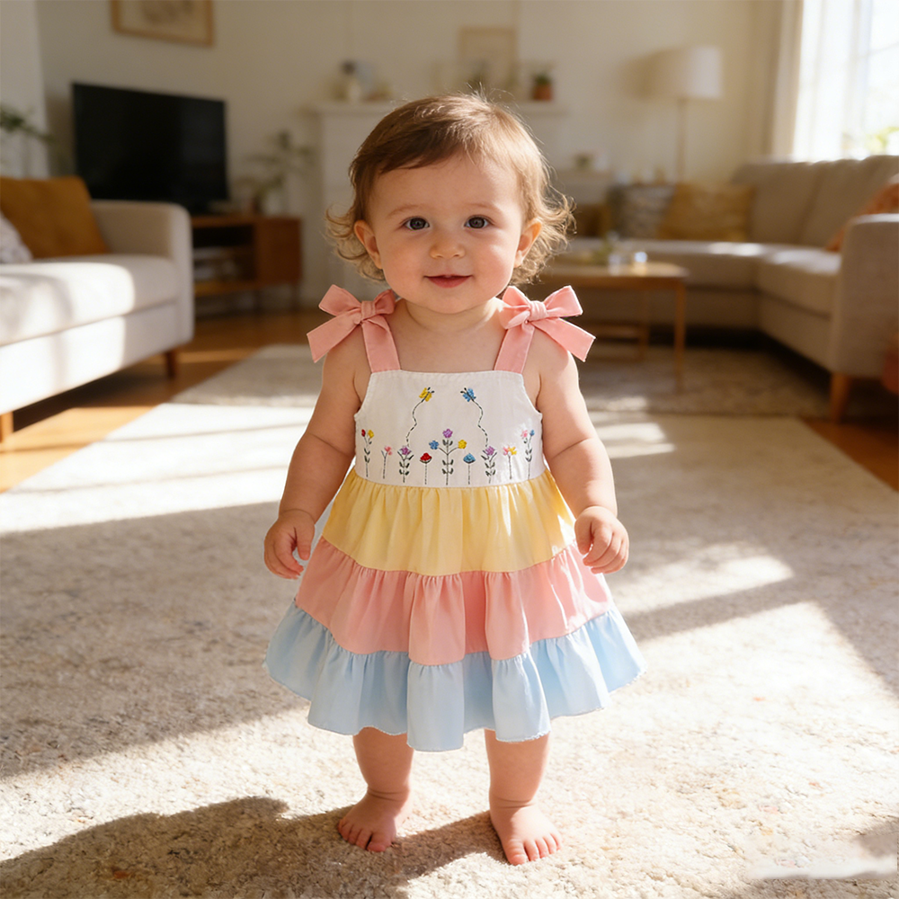 Girl Floral Embroidered Rainbow Dress| Dress83