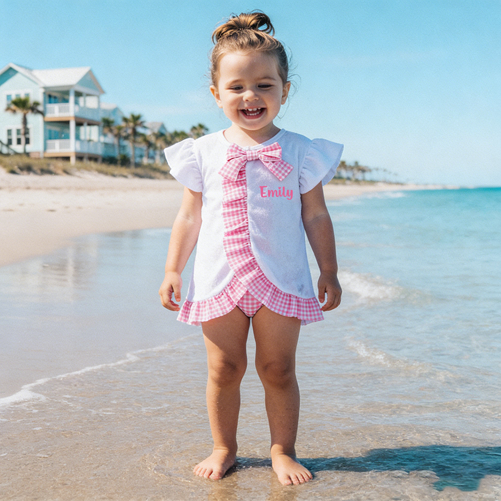 Personalized Girl Ruffle Beach Swim Cover Up| Swimsuit07