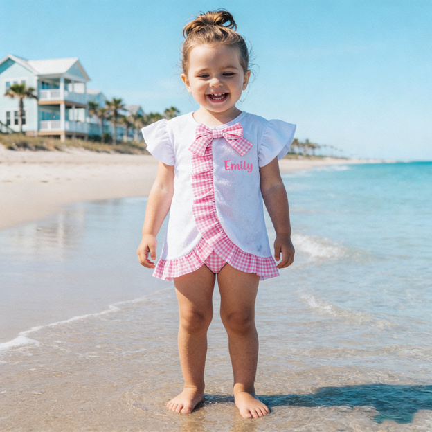 Personalized Girl Ruffle Beach Swim Cover Up| Swimsuit07