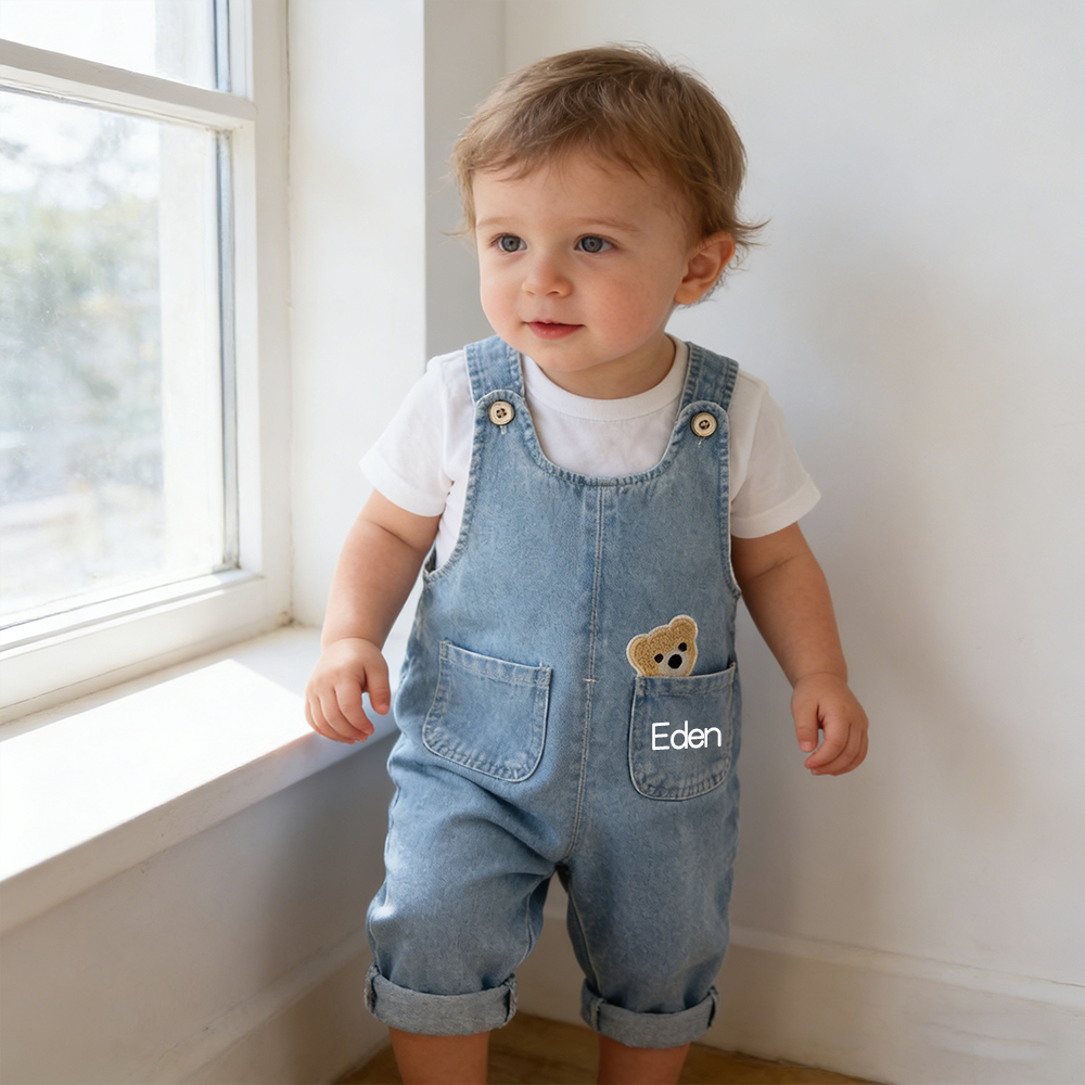 Personalized Boy Cute Bear Denim Overalls| Pants54