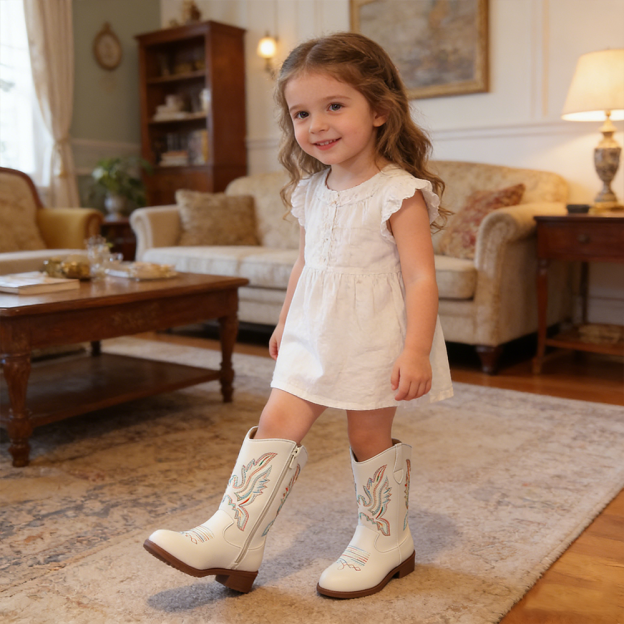  Girl Embroidered White Western Cowgirl Boots| Shoes01