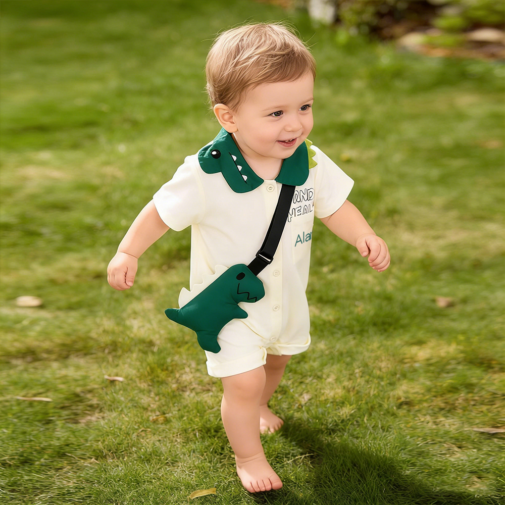 Personalized Baby Boy Dinosaur Romper with Bag| BBcloth134