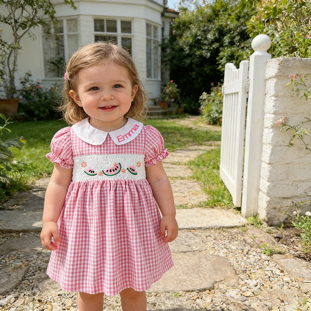 Personalized Girl  Watermelon Embroidered Pink Dress| Dress84