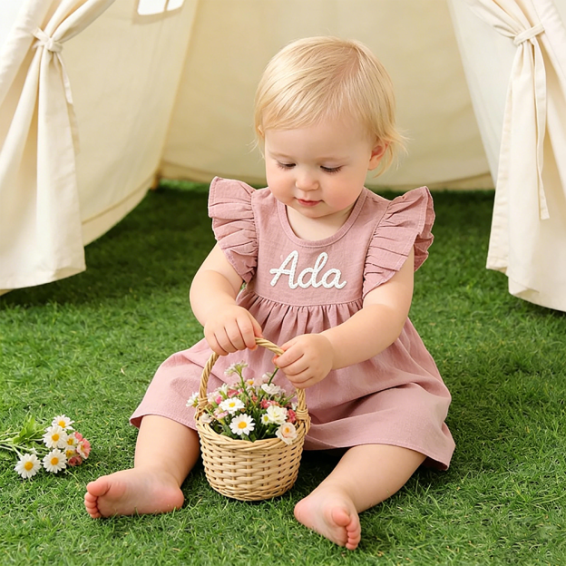 Personalized Girls Hand-Embroidered Name Ruffle Bubble Dress| Dress86