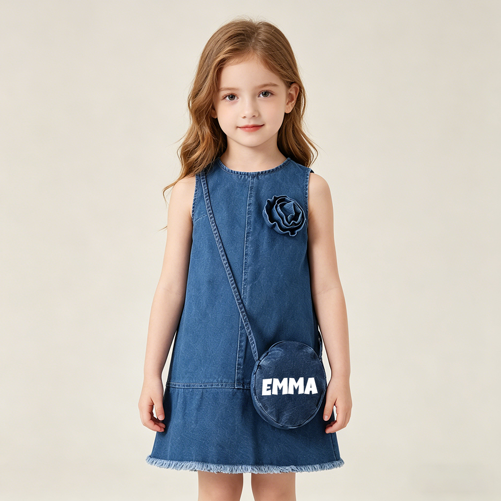 Personalized Girl Denim Dress with Matching Bag| Dress96