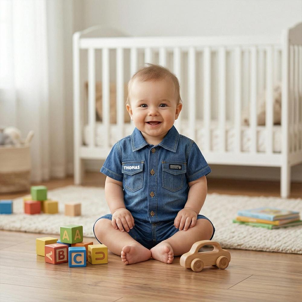 Personalized Boy Toddler Denim Shirt and Shorts Set| Cloth279
