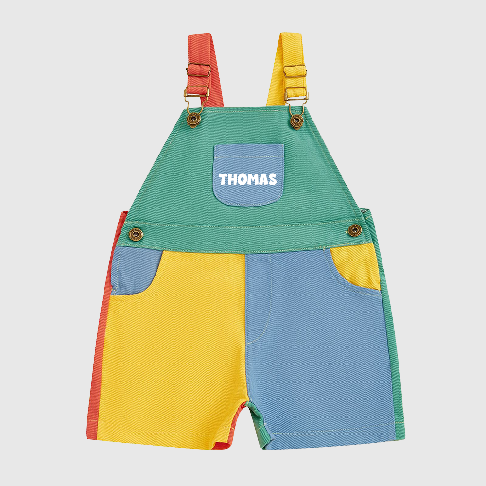 Personalized Kids Color Block Denim Overalls| Pants57