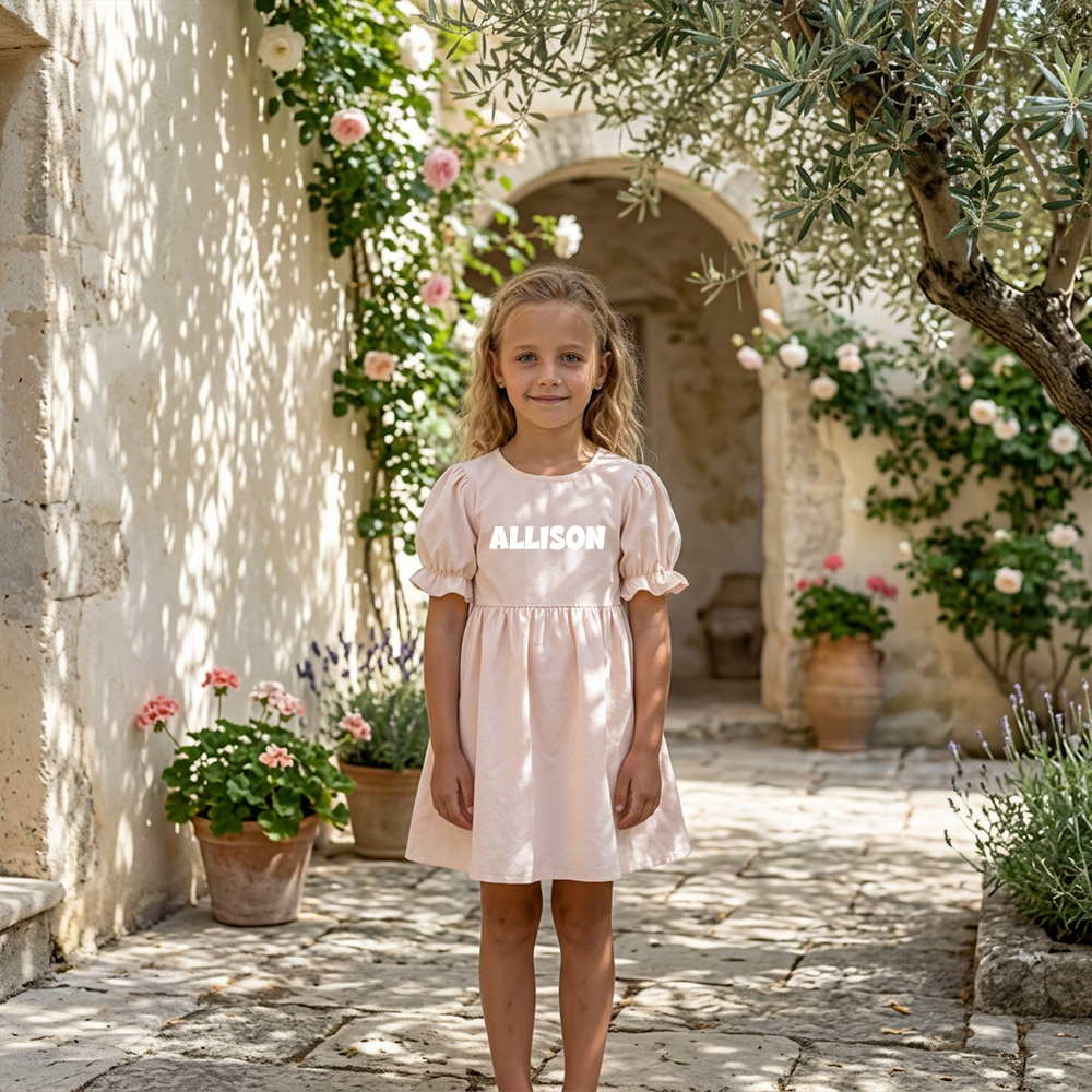 Personalized Girl Puff Sleeve Summer Dress| Dress108