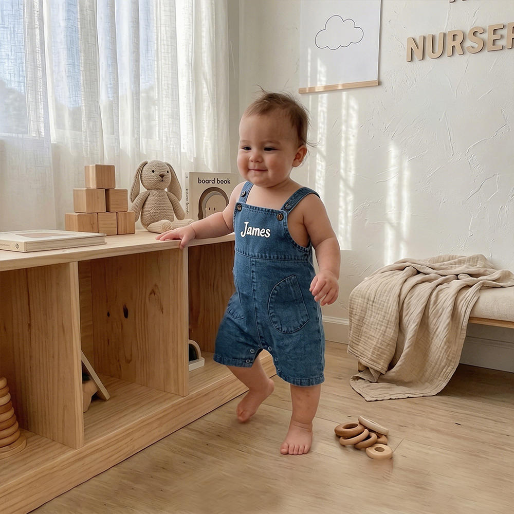 Personalized Baby Embroidered Denim Overalls| Pants58