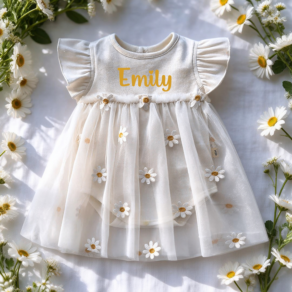 Personalized Daisy Tulle Baby Romper Dress| Dress114
