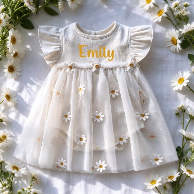 Personalized Daisy Tulle Baby Romper Dress| Dress114