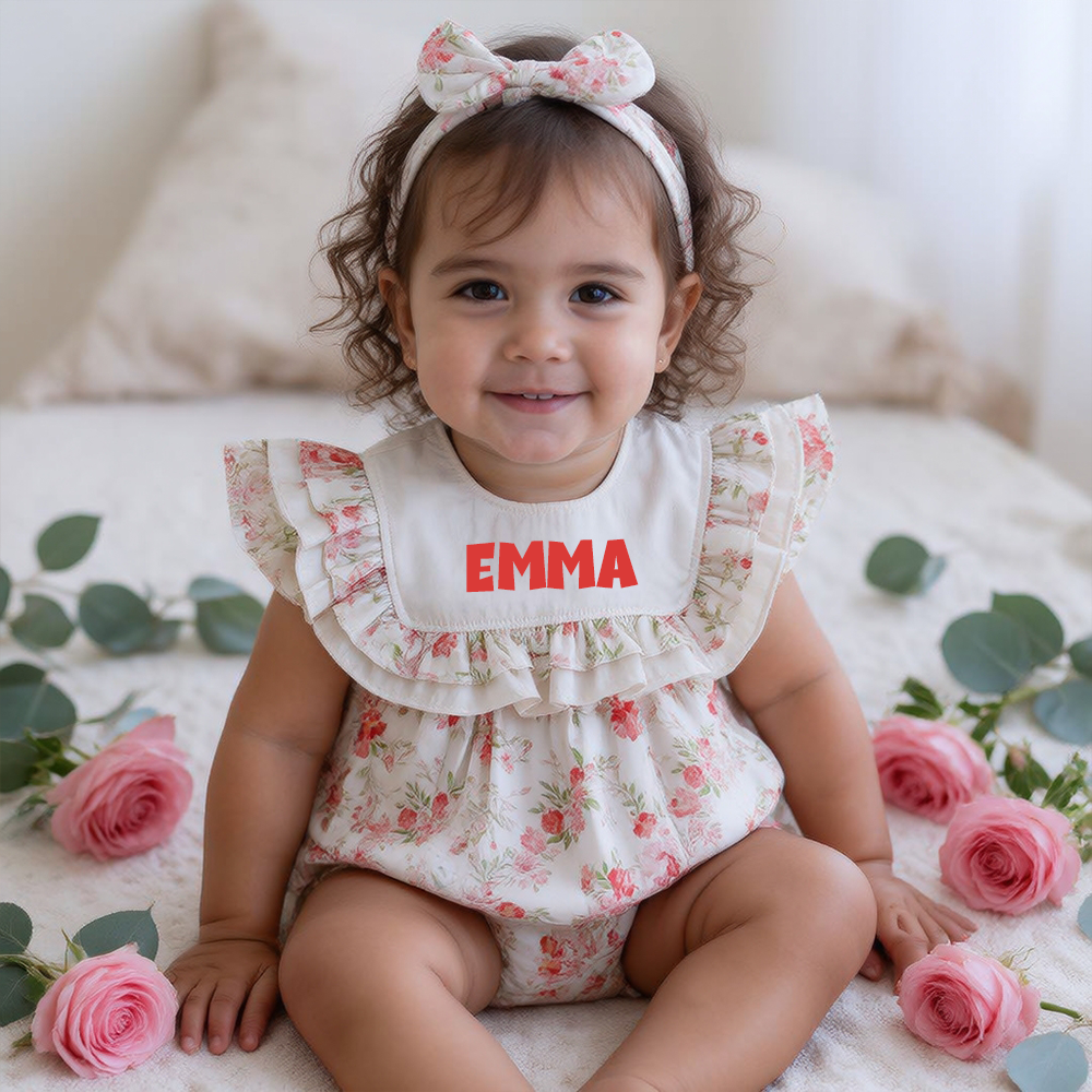 Personalized Girl's Floral Cotton Dress With Headband| Dress113