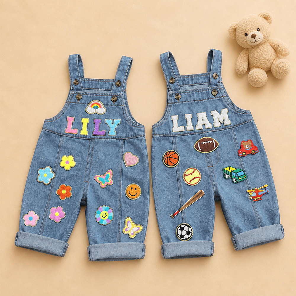 Personalized Kids Patch Oversized Denim Overalls| Pants59
