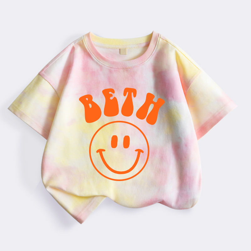 Personalized Kid Smiley Face Tie Dye Short Sleeve Tee| Cloth284