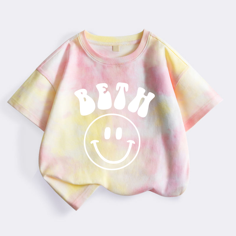 Personalized Kid Smiley Face Tie Dye Short Sleeve Tee| Cloth28401