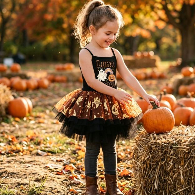 Personalized Girl Halloween Pumpkin Tutu Dress| YESHalloween11
