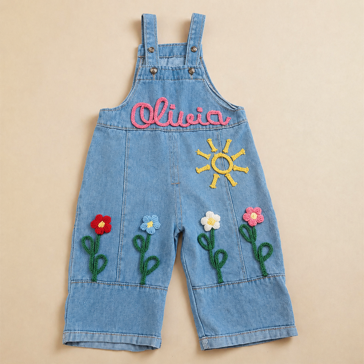 Personalized Kids Embroidered Oversized Denim Overalls| Pants60