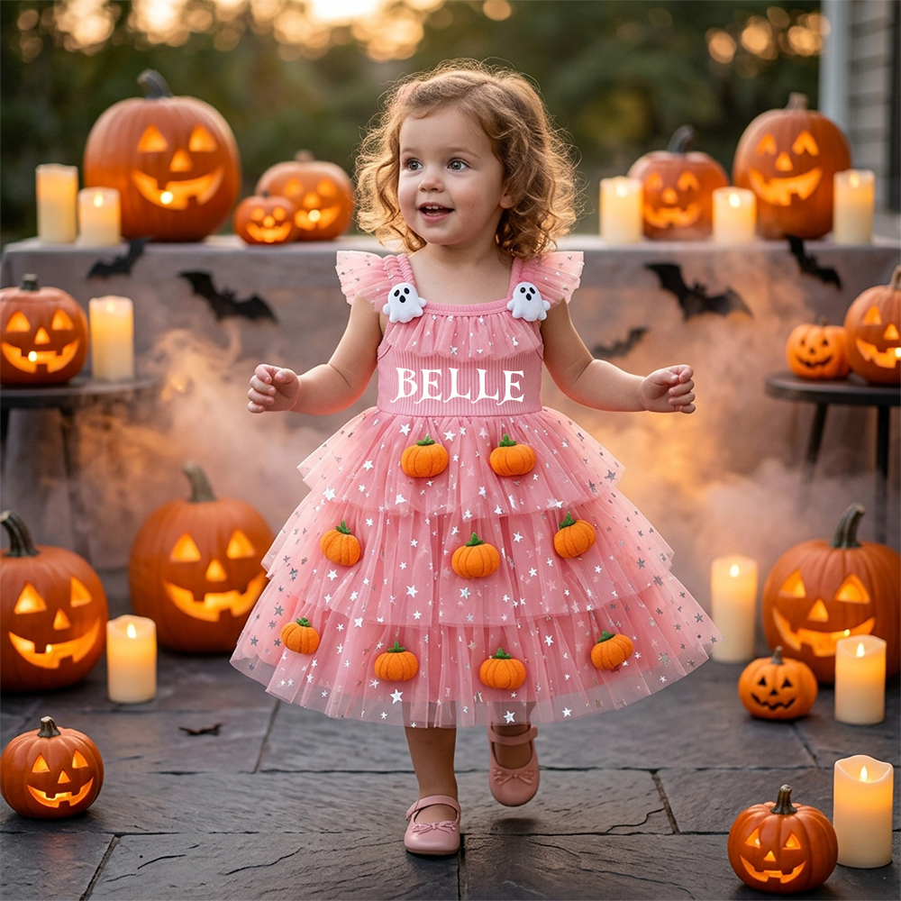 Personalized Girl Halloween Halloween 3D Pumpkin Tutu Dress| YESHalloween14