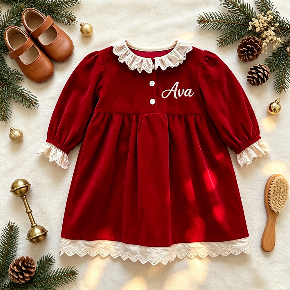 Personalized Girl Christmas Embroidered Dress| YESMC36