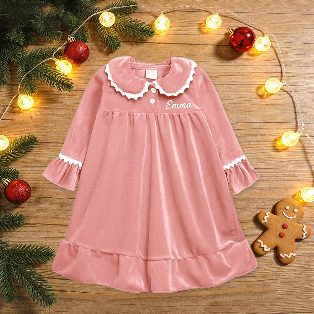 Personalized Girls Red Velvet Christmas Dress| YESMC37