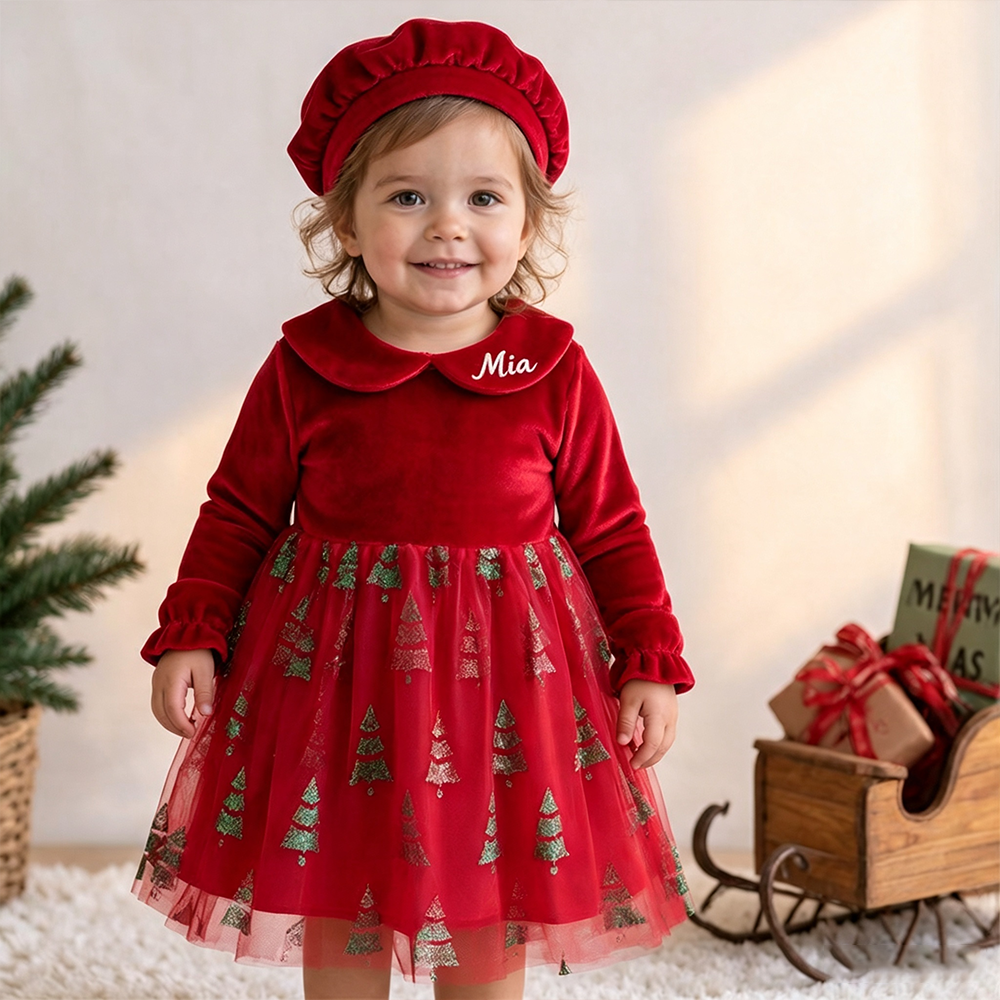 Personalized Girl Velvet Christmas Tree Tutu Dress Set| YESMC38